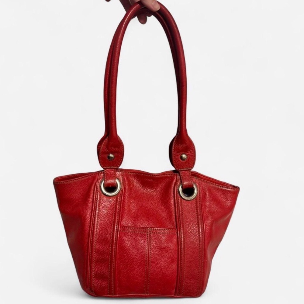 VTG Pelle Studios Red Leather Tote Purse, Red Interior, Silver Accents